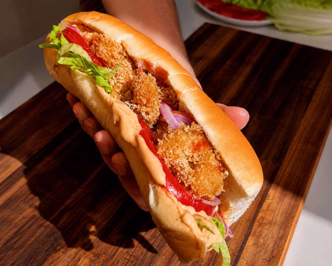 Sandwich de langostinos empanados