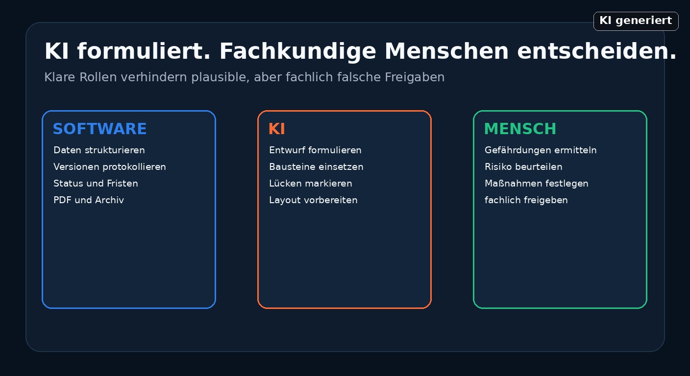Rollenverteilung zwischen Software, KI und fachkundigem Menschen bei der Gefährdungsbeurteilung