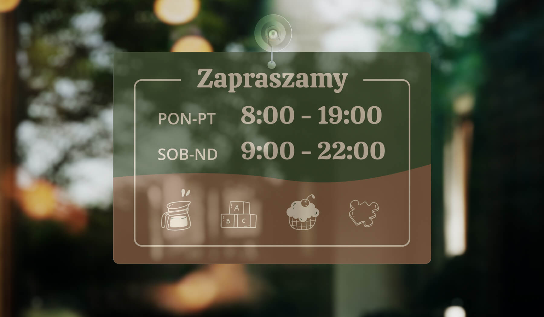 etykieta godziny otwarcia na szybie