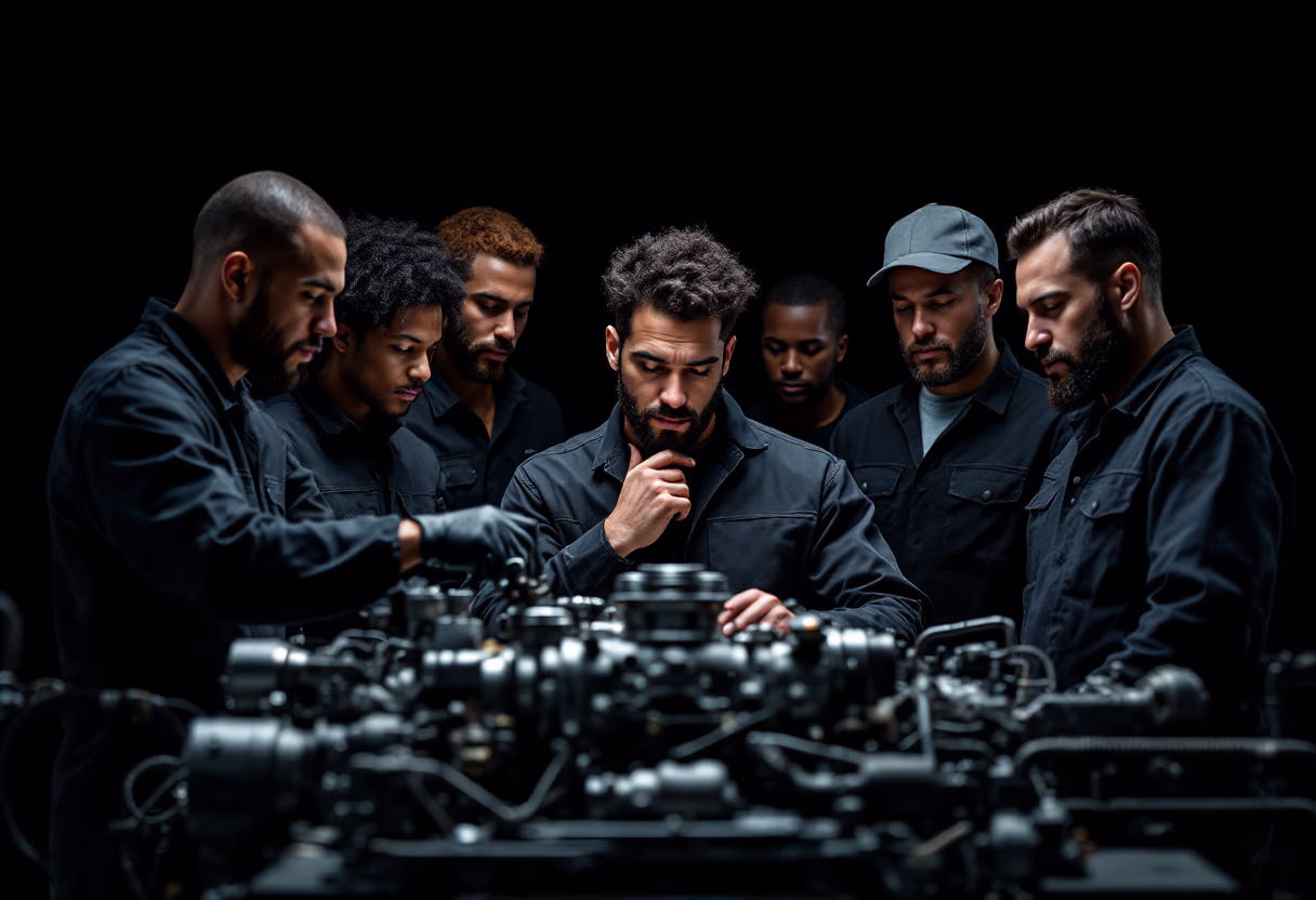 image of workers at machining station (for a manufacturing plant)