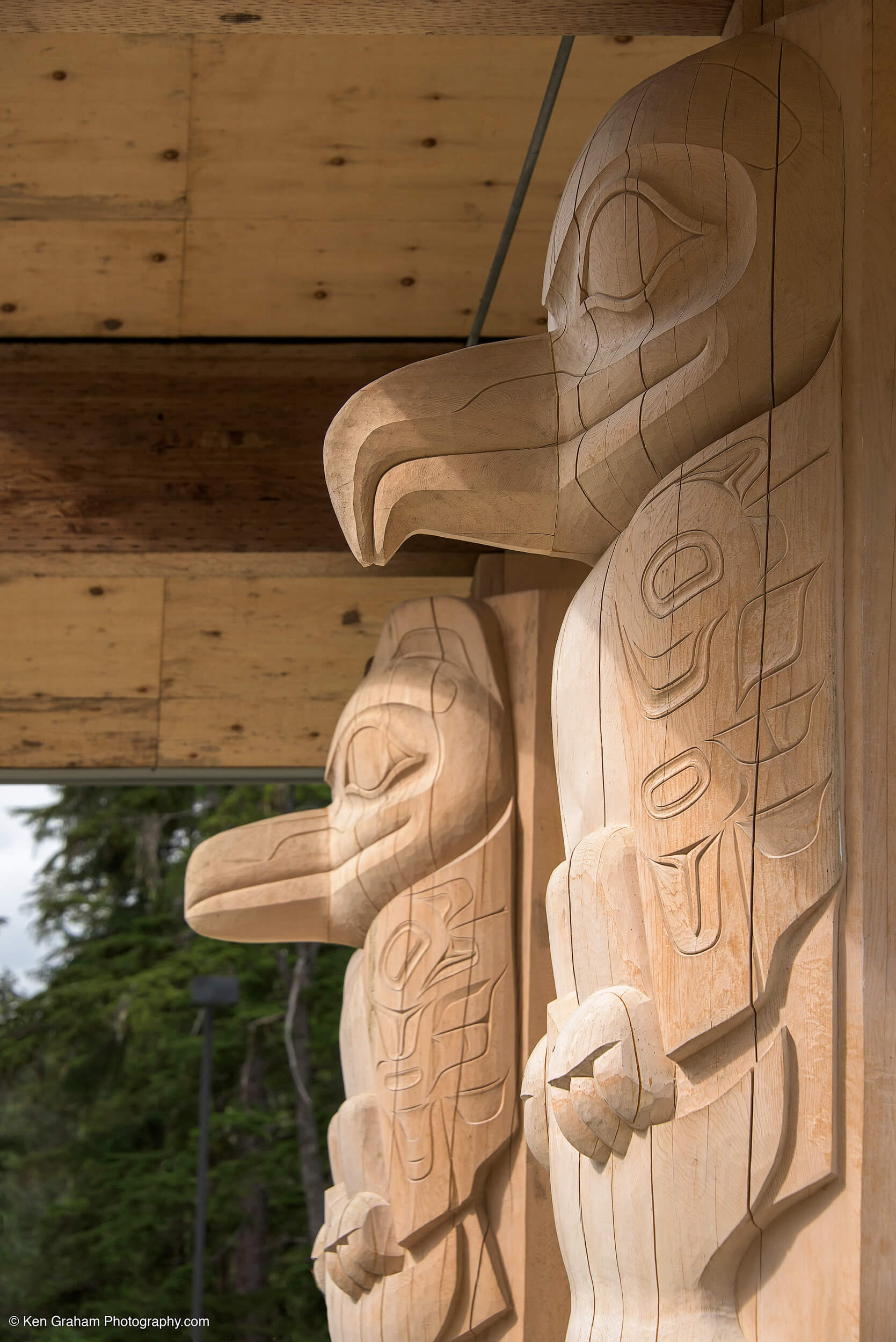 USFS Juneau Lab entrance with Tlingit house posts - Dawson Construction