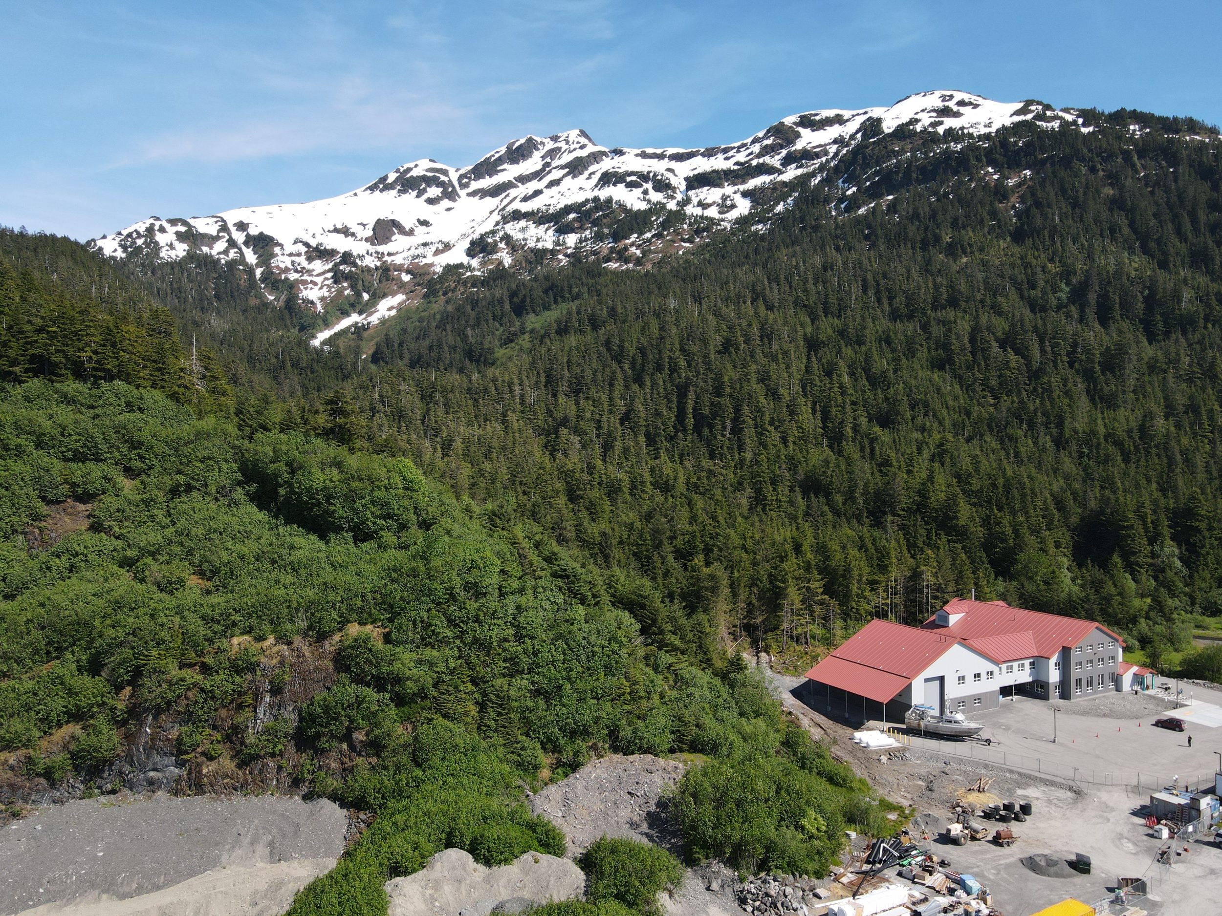 PWSSC campus below snow-capped Chugach peaks in Cordova