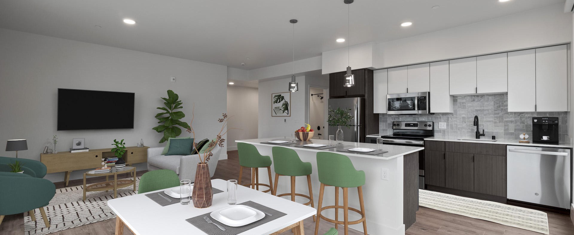 KERF Apartments residential unit kitchen and living space