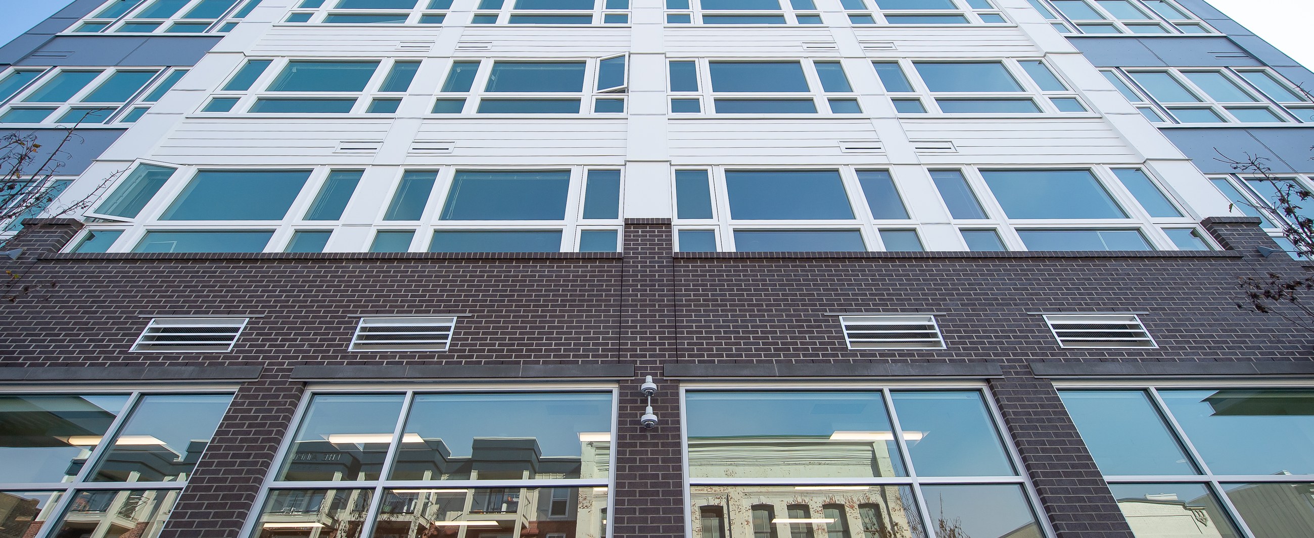 22 North street-level glass and brick facade, Bellingham