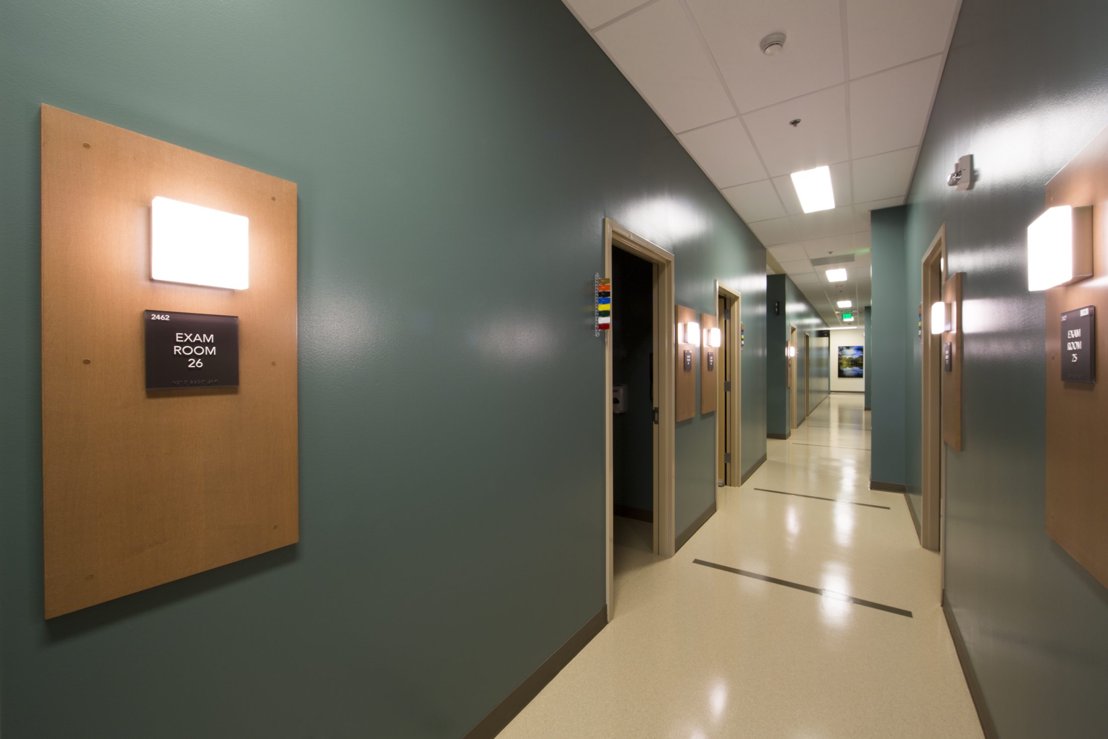 Exam room corridor in the PeaceHealth Ketchikan Medical Center addition, Ketchikan