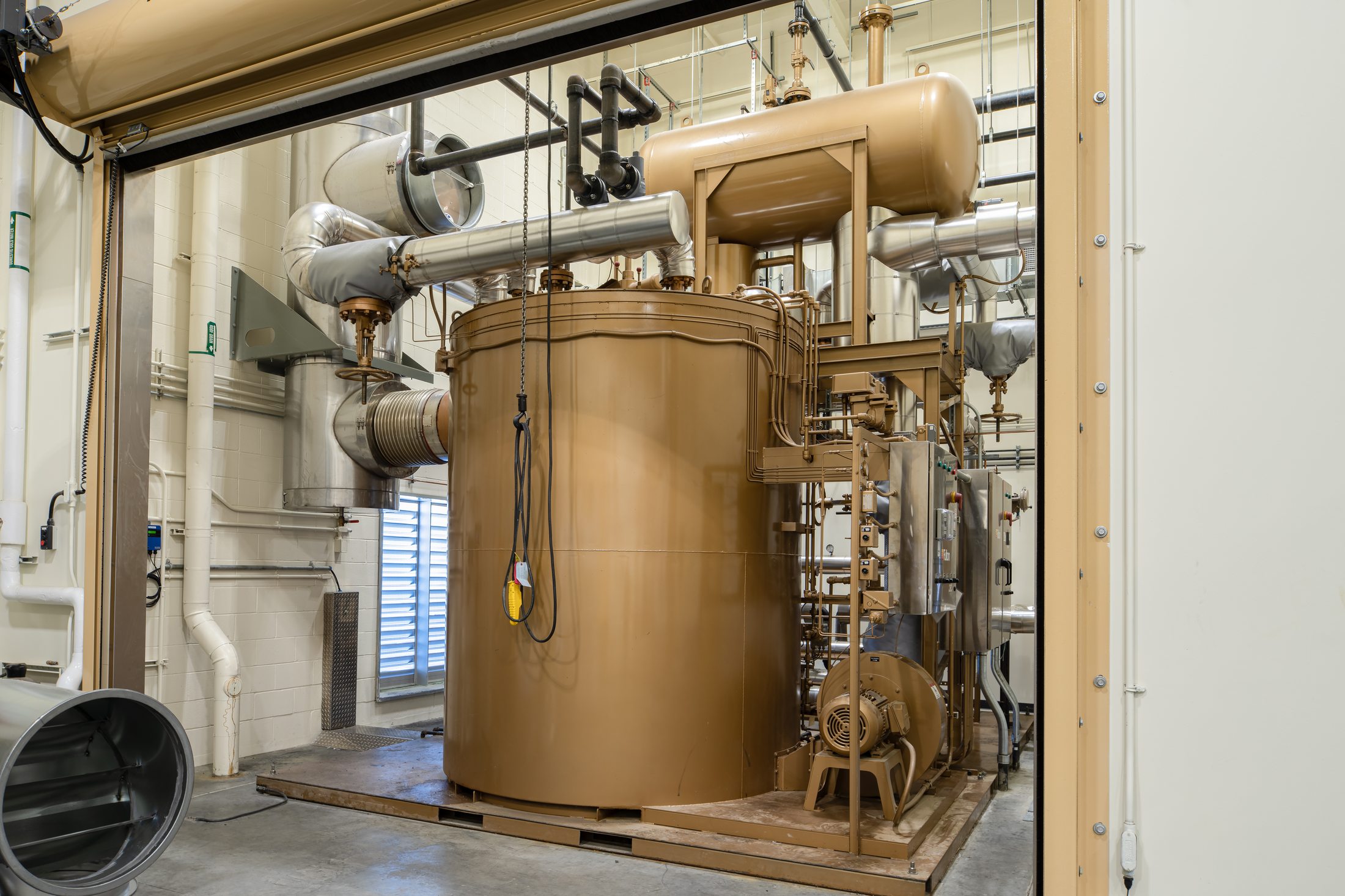 Thermal drying unit inside the new biosolids facility at Mendenhall Valley Wastewater Treatment Plant, Juneau