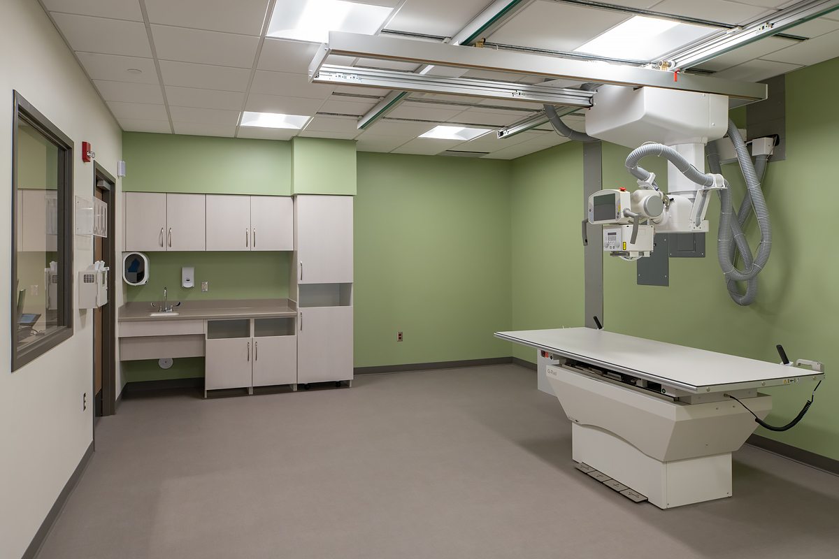 Radiography suite with ceiling-mounted X-ray system at Wrangell Medical Center
