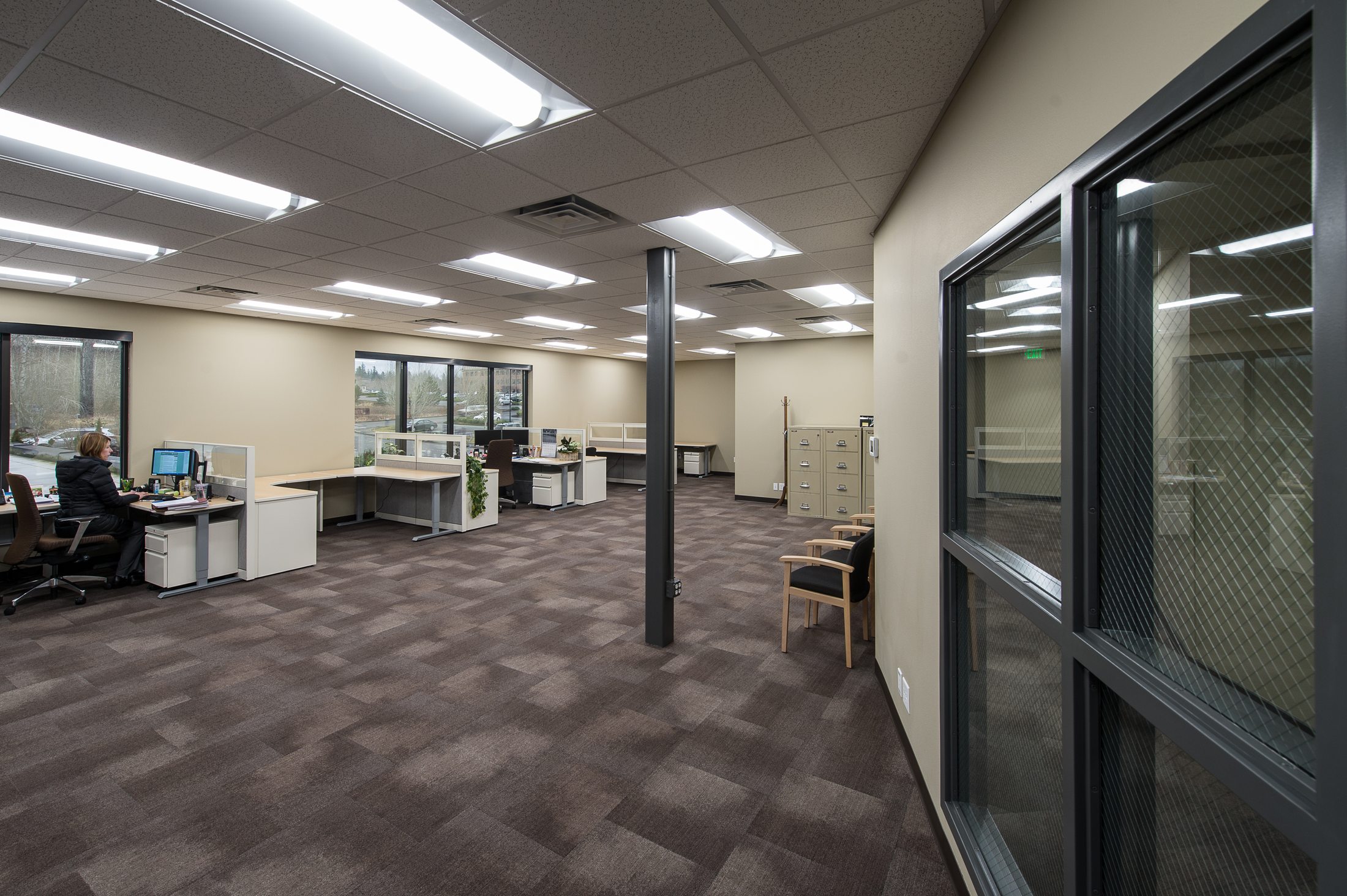 Daylit open office workstations at WECU's Barkley District branch