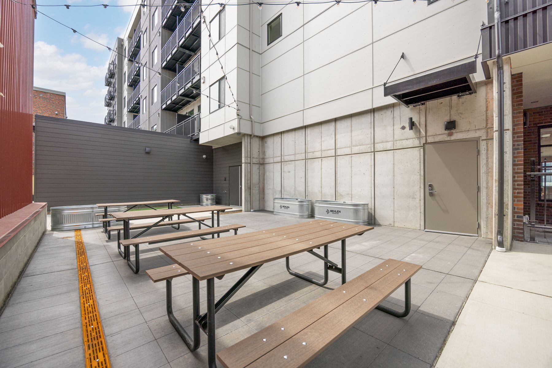 Block 6 building rising over the courtyard