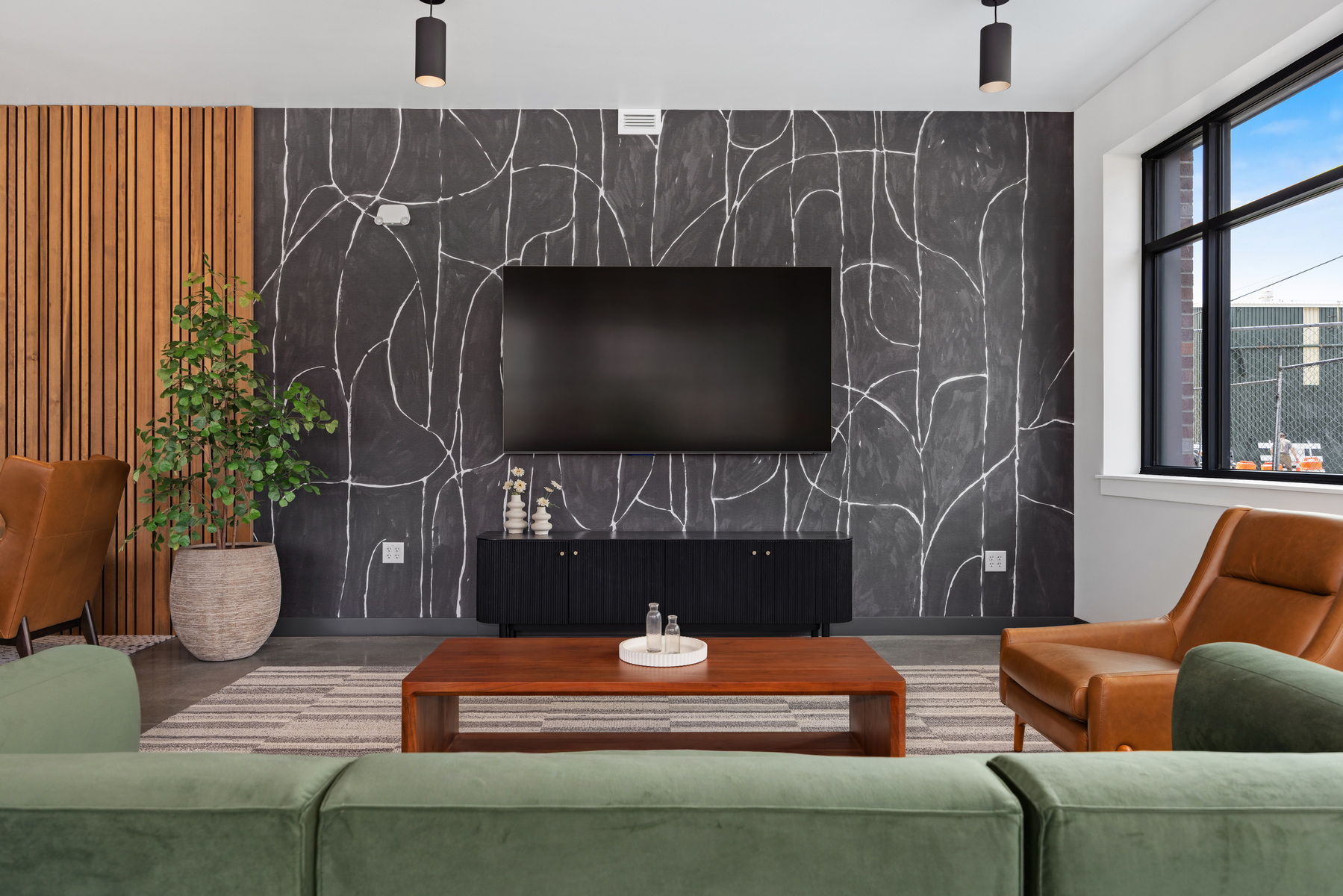 Lounge seating area with feature wall at Block 6