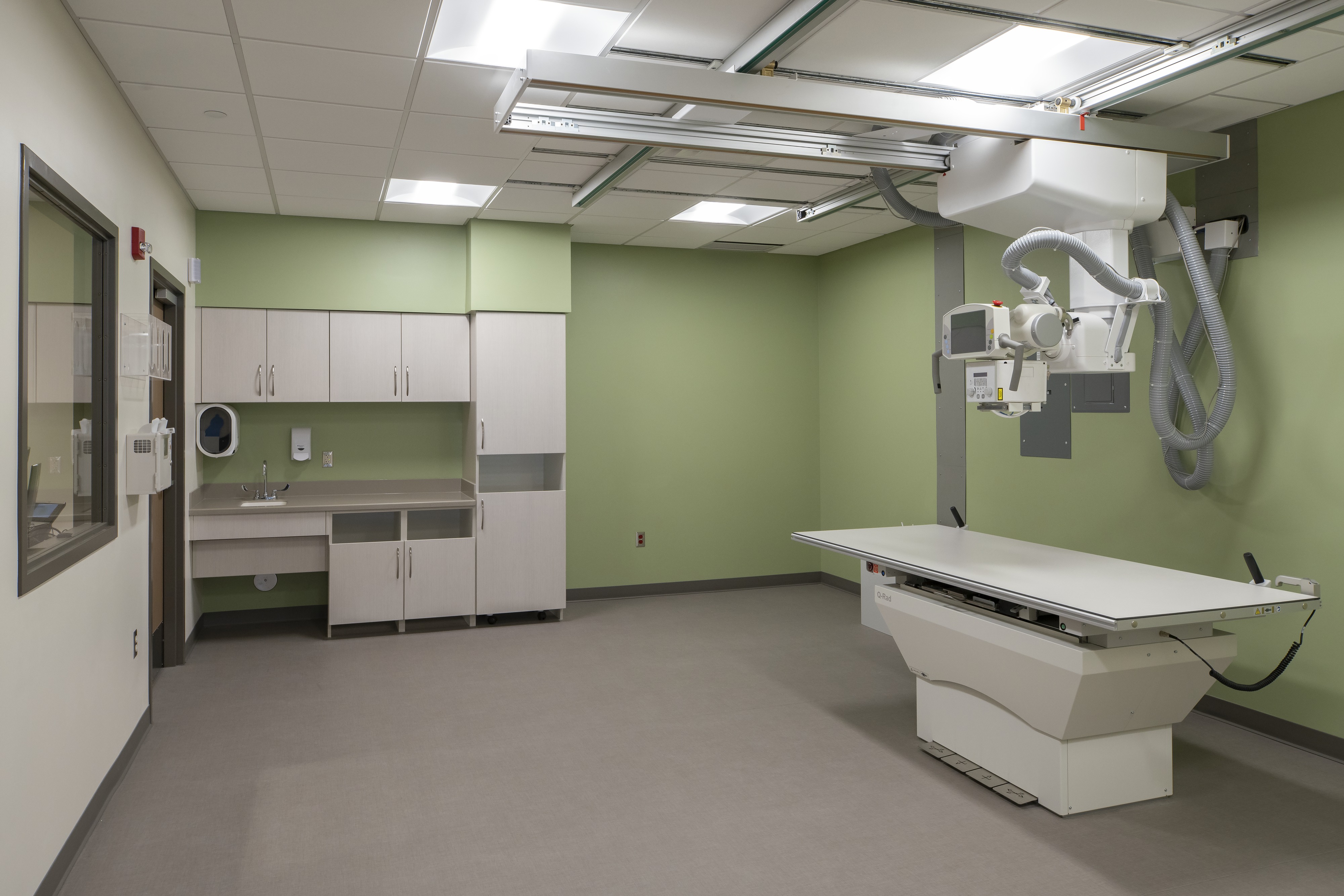 Radiography suite with ceiling-mounted X-ray system at Wrangell Medical Center