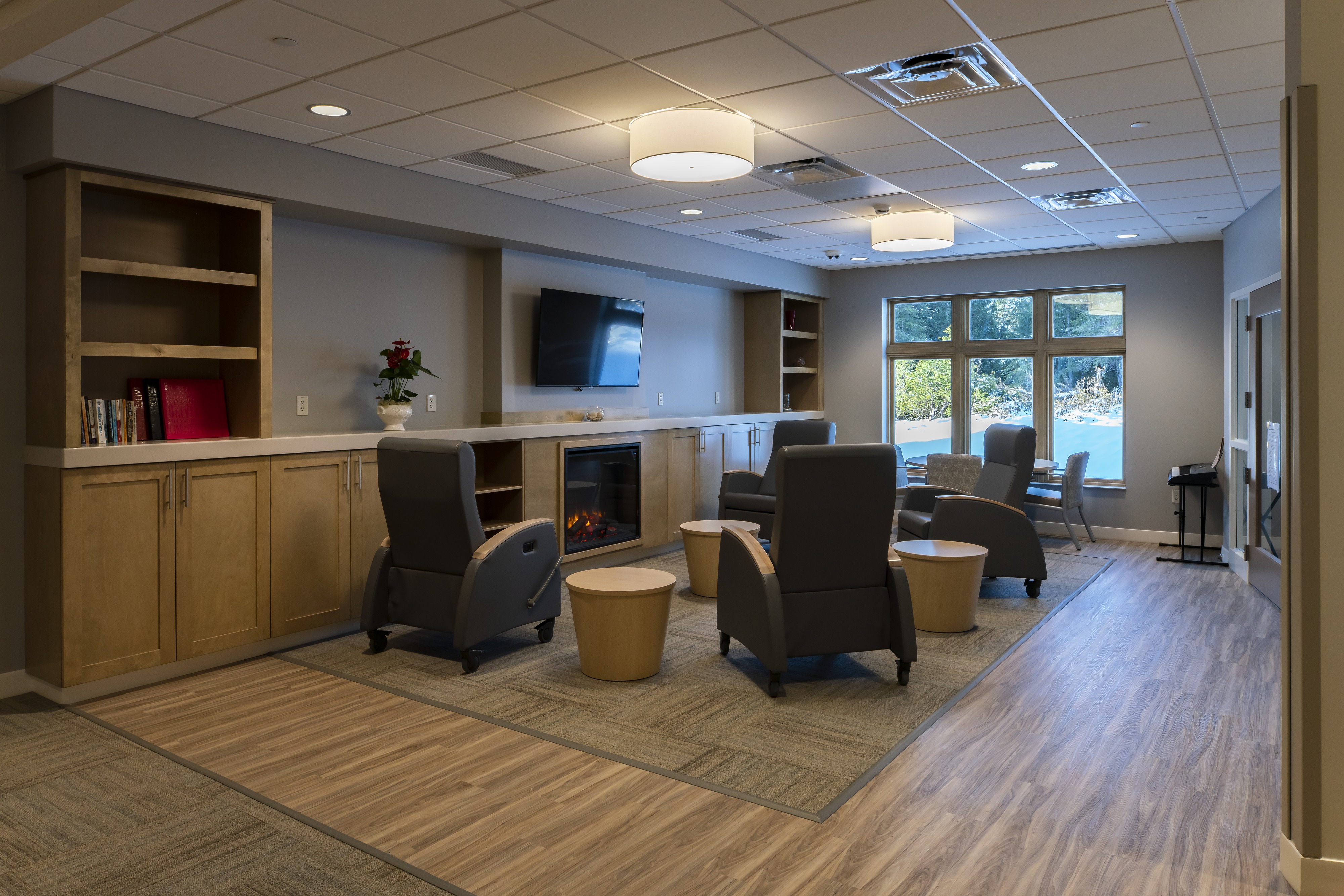 Fireside lounge in the long-term care wing of Wrangell Medical Center