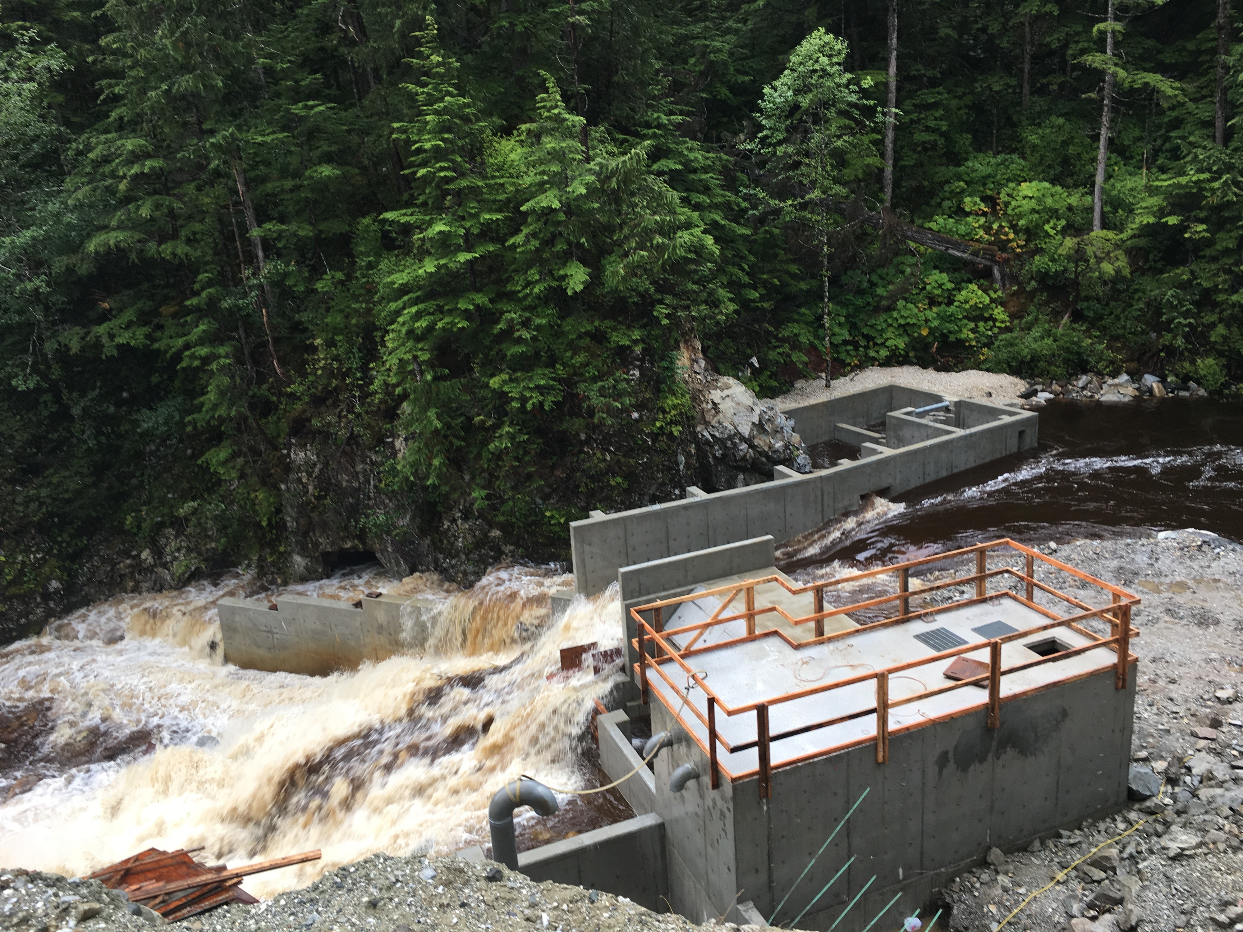 Indian River Hydroelectric Phase 3 construction beside the river near Petersburg, Alaska