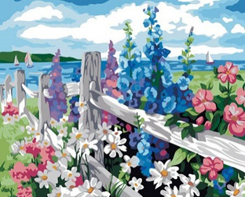 Kwitnący płot - gotowy obraz do małowania po numerach