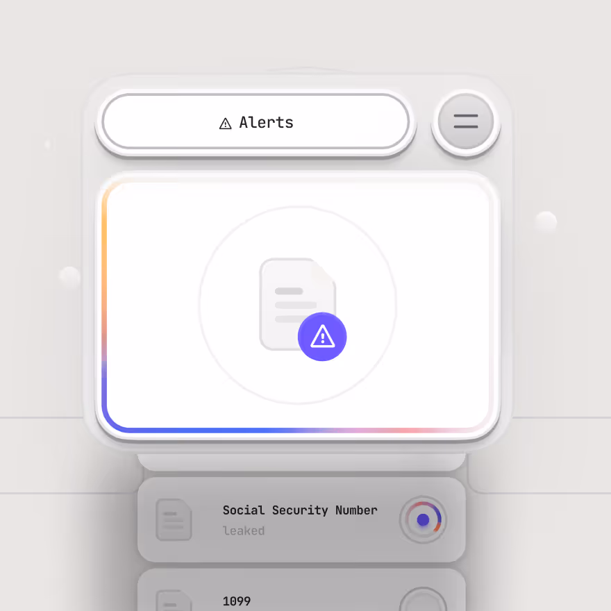 Mobile screen with alerts connected to Social Security, 1099, Code, and assigned or pending tasks with user photos.