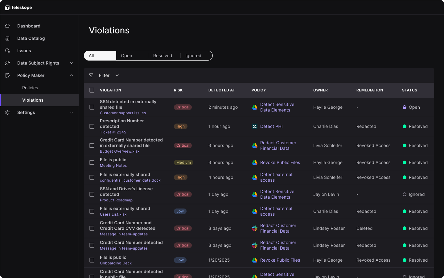 Violations Page