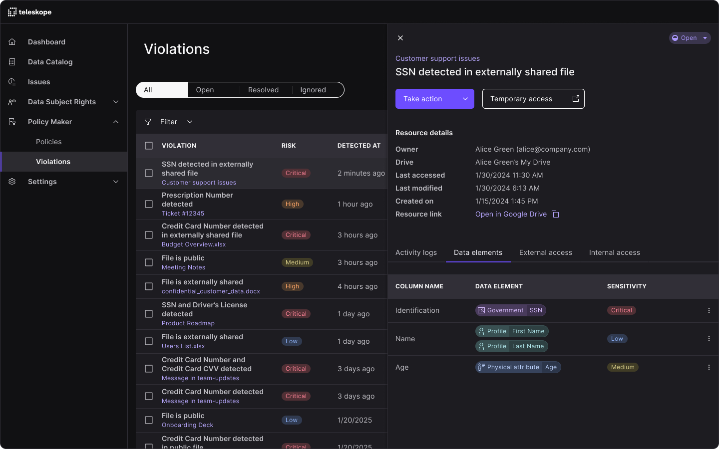 Investigate in Violation Manager