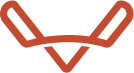 Minimalist red-orange geometric fox face icon with angular lines on white background.