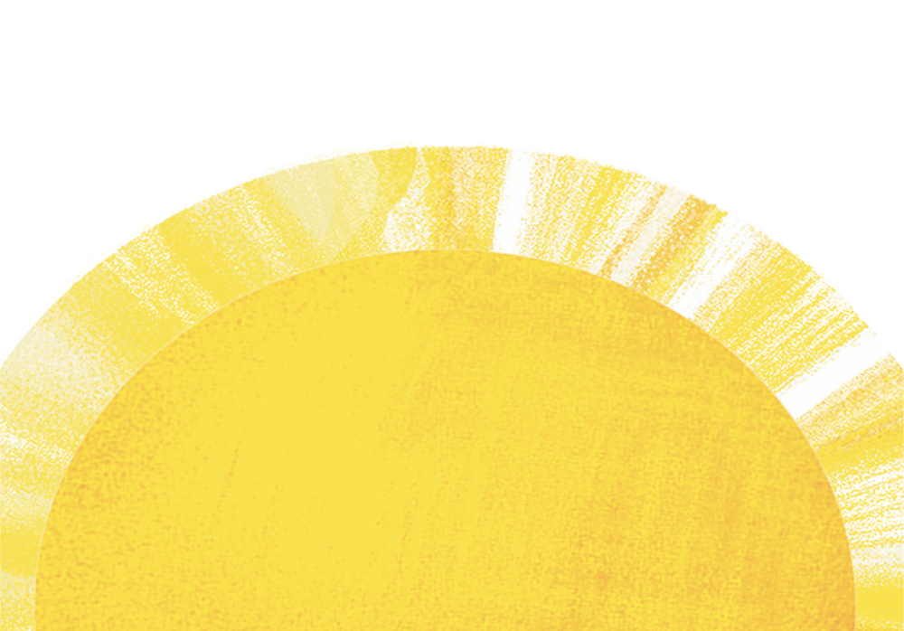 Illustration of a bright yellow sun with textured rays radiating outward on a transparent background.