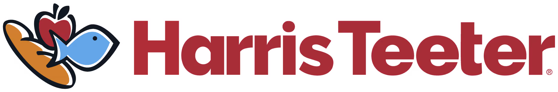 Harris Teeter logo with an apple, fish, and bread icon next to the name in red text.