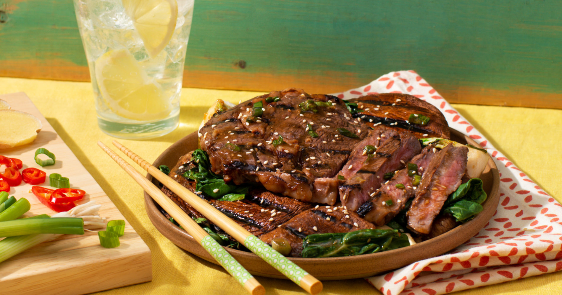 Grilled Ginger Beef With Mushrooms & Bok Choy