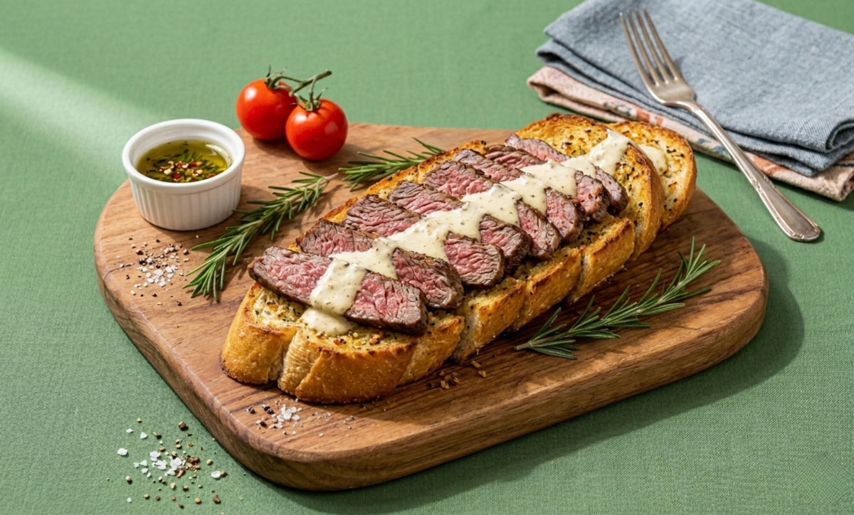 Ribeye Steak Garlic Bread with Rosemary Butter