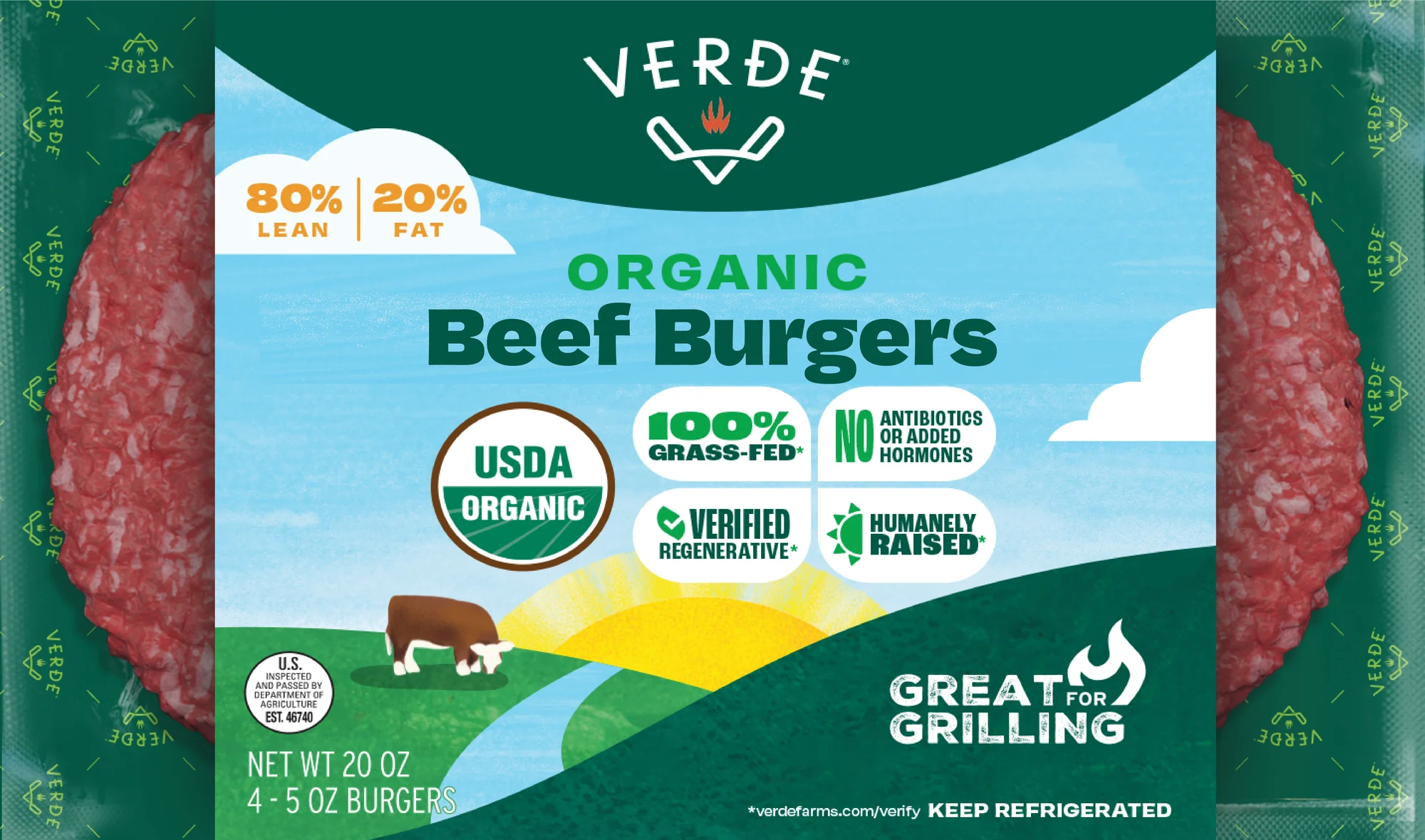 Verde Farms Organic Beef Burgers 4-pack front-of-package