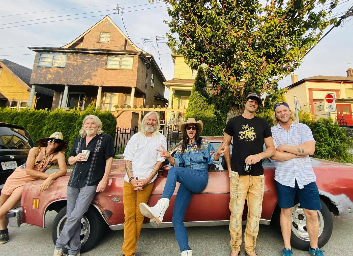 The band outside Wiseman Hall, August 2023