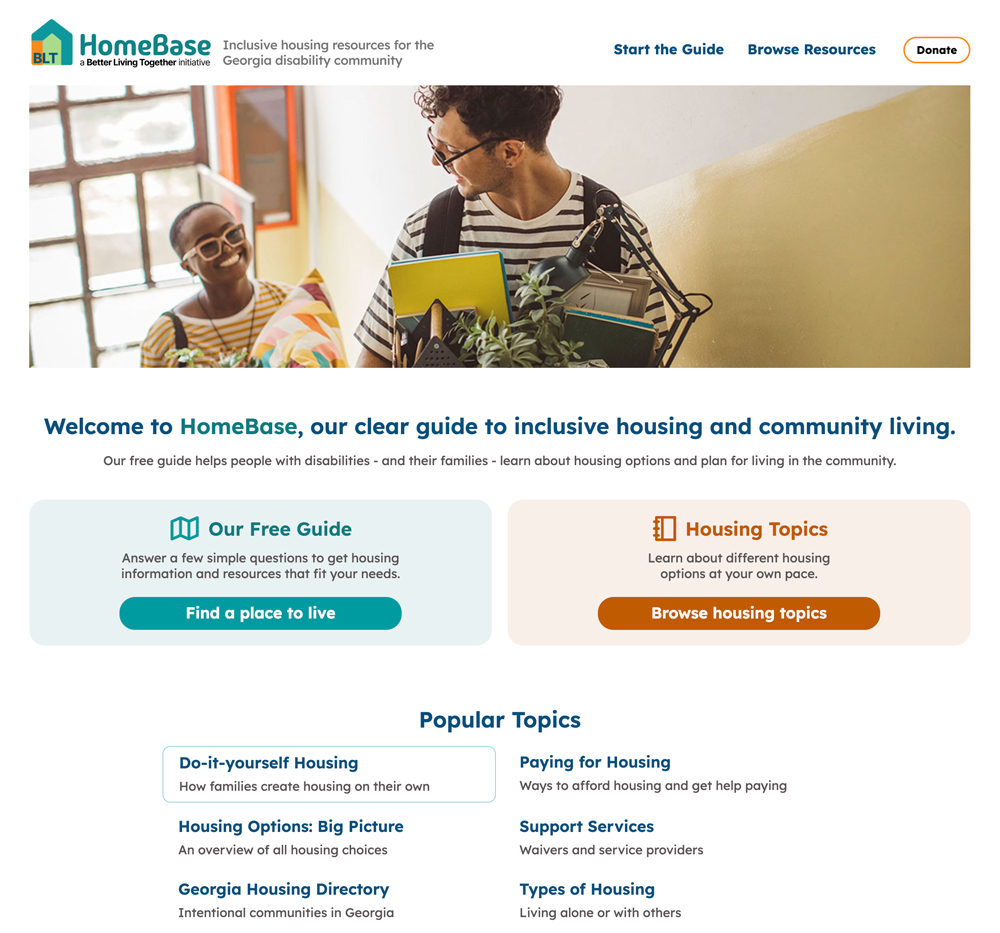 A screenshot of HomeBase, a housing hub currently being developed by BLT