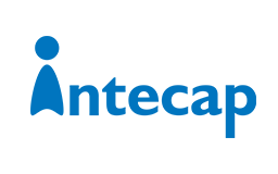 Logotipo de Intecap en color azul con una figura abstracta que forma la letra I.