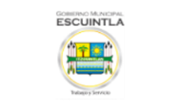 Escudo del Gobierno Municipal de Escuintla con símbolos locales, con el texto 'Gobierno Municipal Escuintla' arriba y 'Trabajo y Servicio' abajo.