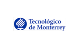 Logotipo del Tecnológico de Monterrey con símbolo azul y texto en azul.