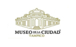 Logotipo del Museo de la Ciudad de Tampico con una ilustración dorada de un edificio clásico.