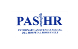 Logo del Patronato Asistencia Social del Hospital Roosevelt con las letras PASHR en azul y un símbolo médico entre las letras S y H.