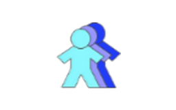 Icono de tres figuras humanas estilizadas en diferentes tonos de azul, superpuestas y desplazadas hacia la derecha.