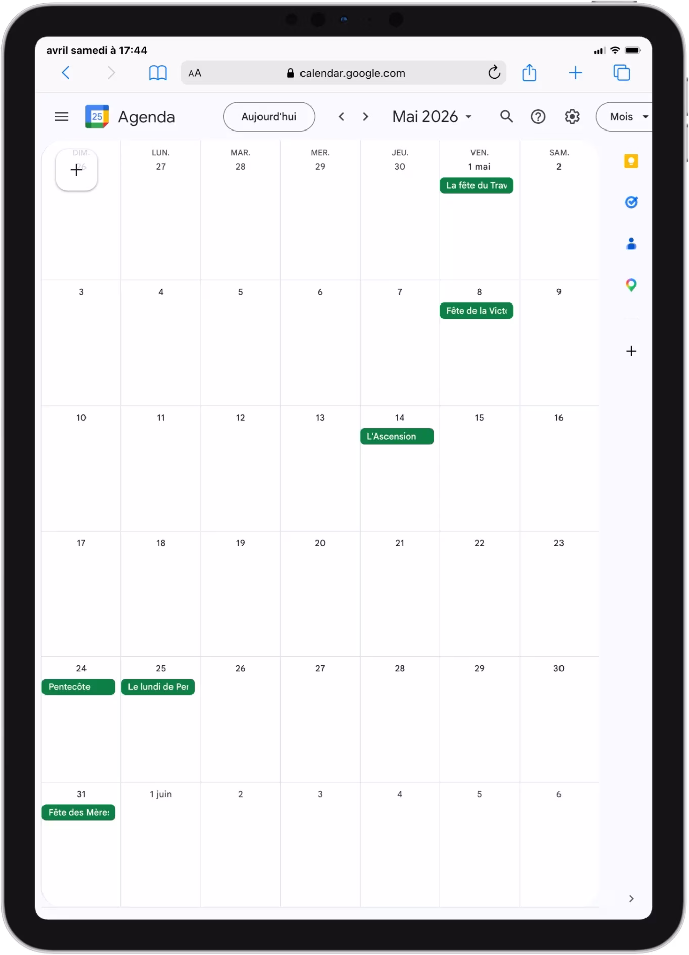   Agenda Google Calendar rempli sur iPad — site internet professionnel créé par Miyabee