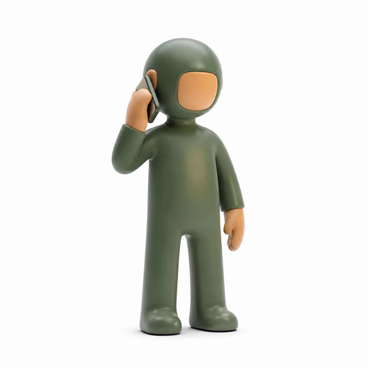 Personnage 3D vert au téléphone — étape découverte création site internet Miyabee