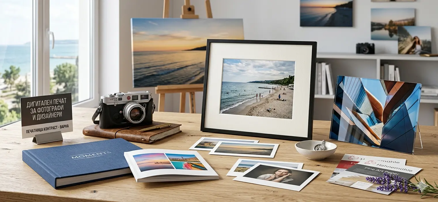 Професионален Fine Art печат и фотокниги за фотографи: широкоформатна фотография на канава, мостри от Hahnemühle и луксозен фотоалбум в артистично студио на печатница Контраст.