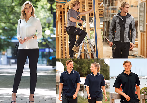 Sydney uniform supplier showcase featuring workwear, corporate polos and branded apparel by Industry Uniforms
