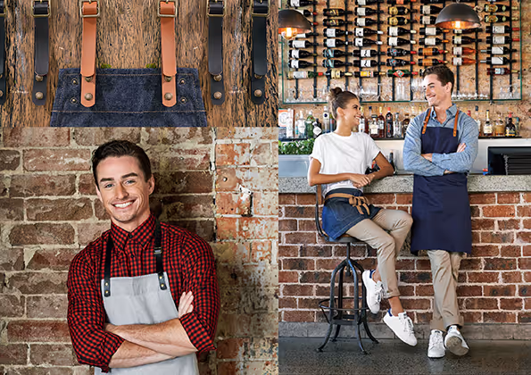 Brisbane cafe and hospitality staff in branded uniforms supplied by Industry Uniforms