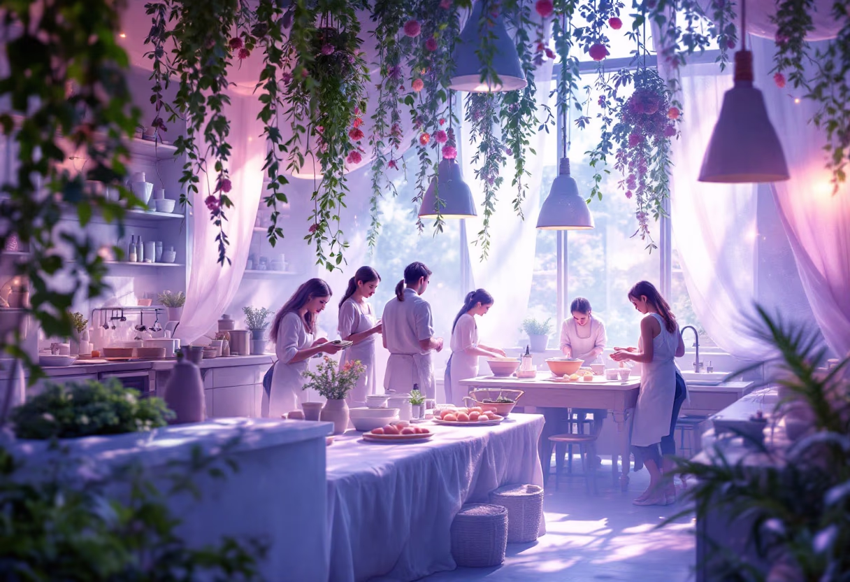 [background image] image of cooking class setting (for a grocery store)
