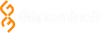 Génomincir company logo with an orange DNA strand icon.