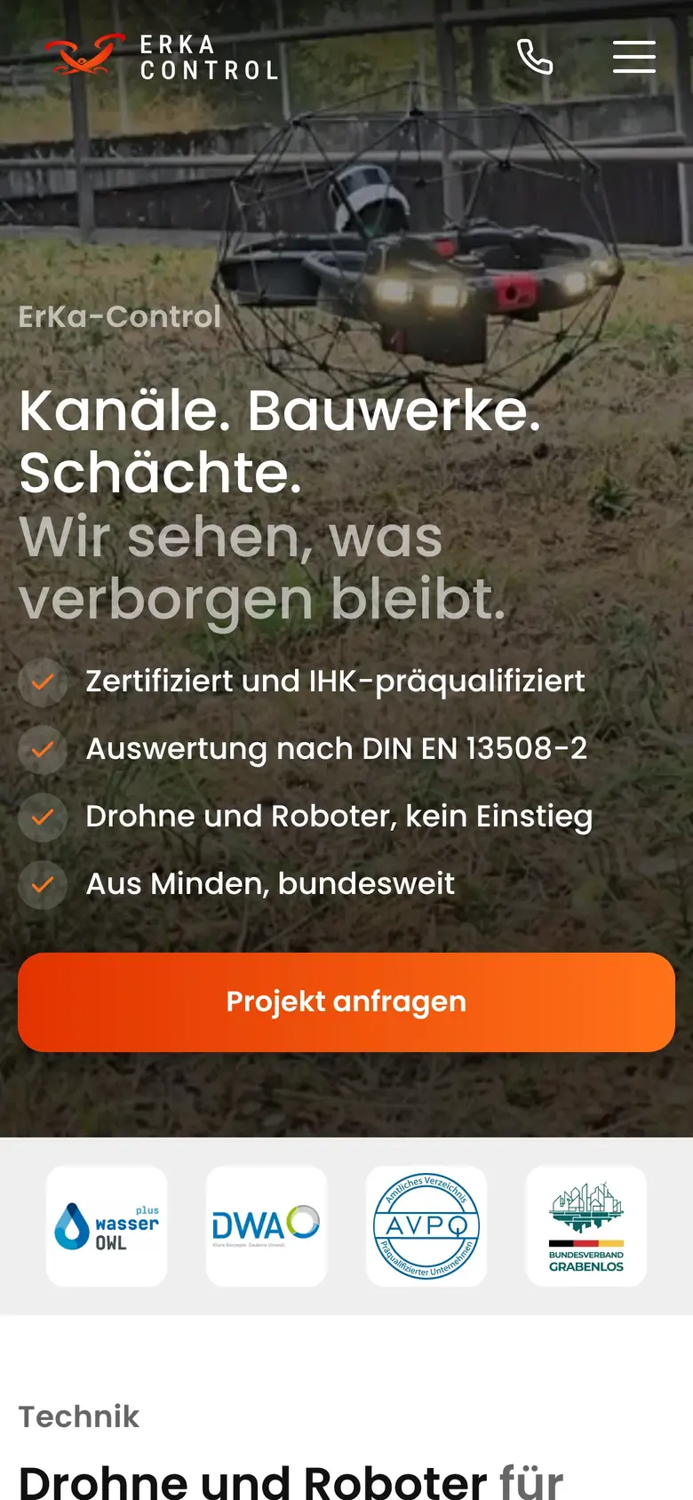 Startseite der ErKa-Control-Website auf dem Handy