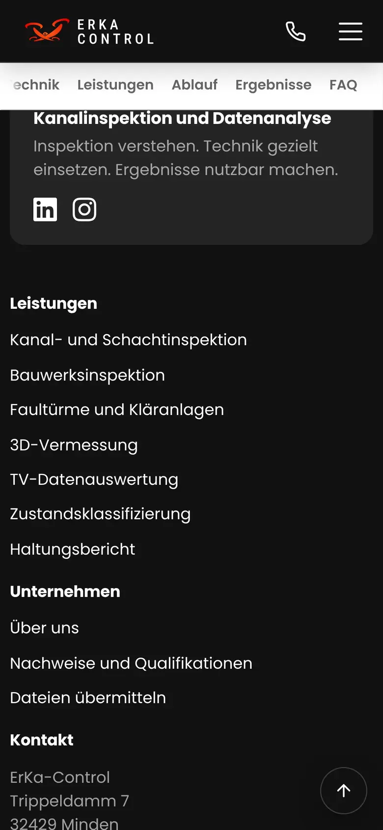 Footer der ErKa-Control-Website auf dem Handy