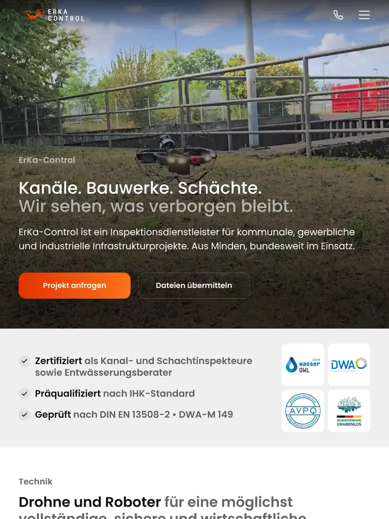 Tablet-Ansicht der ErKa-Control-Website