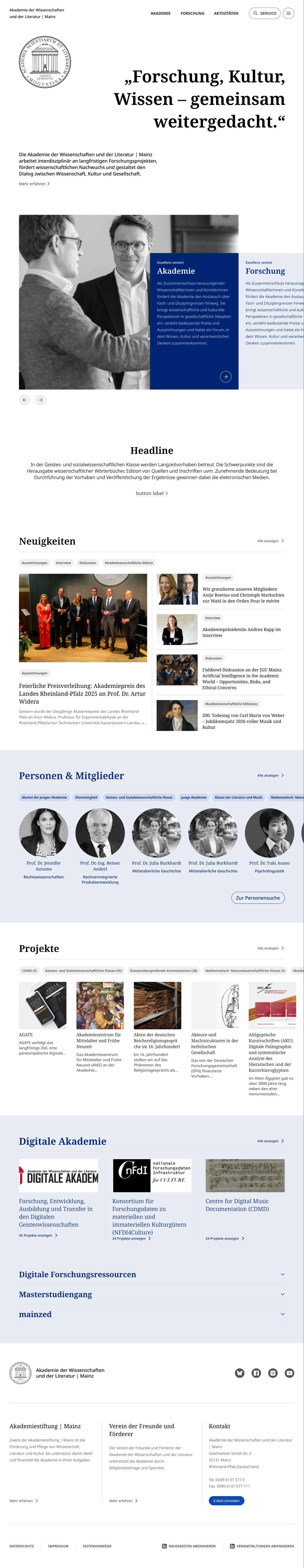 Startseite der Akademie-Website auf dem Desktop