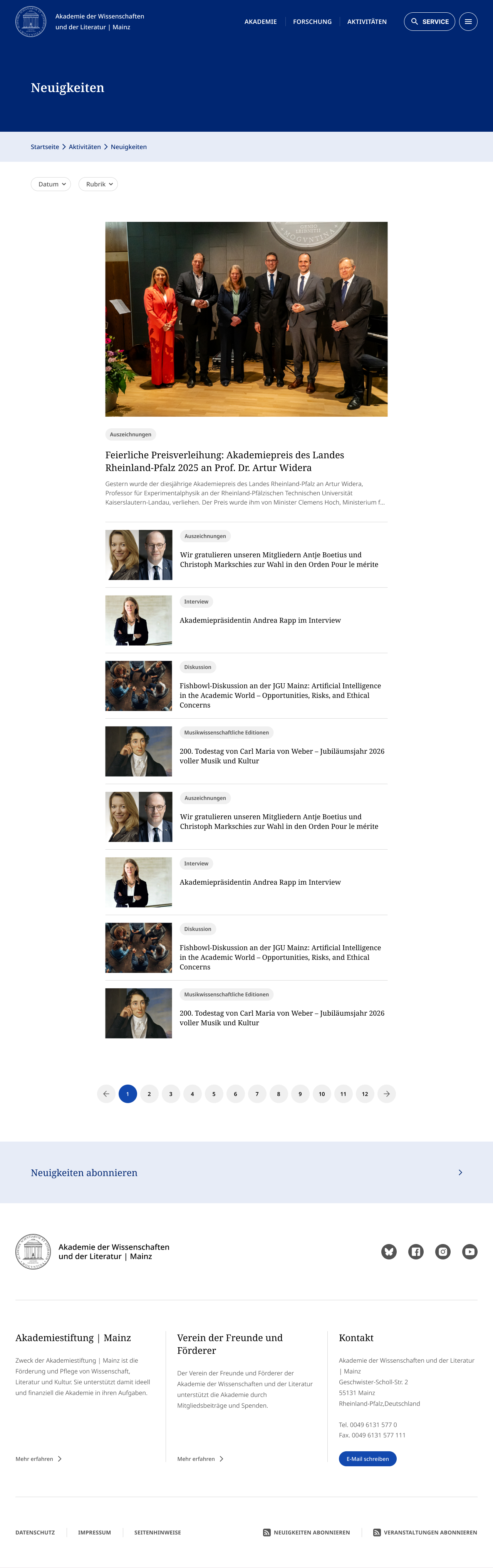 Neuigkeiten auf der Website der Akademie