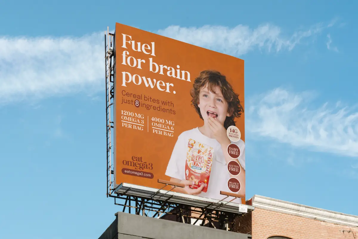 billboard showcasing branding for a healthy snack brand