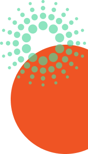 Green dots forming a partial circular pattern above an orange semi-circle on a black background.