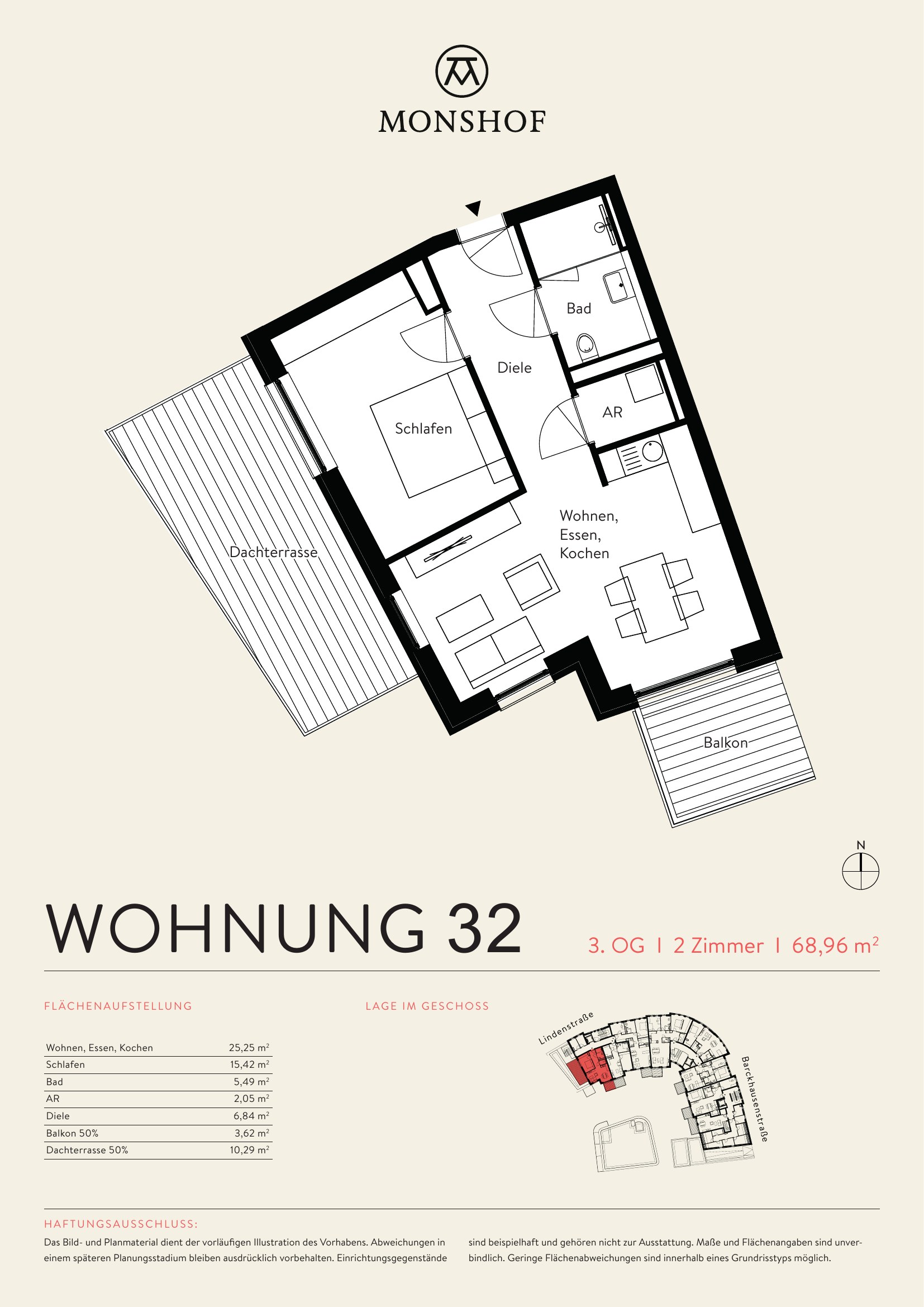 Grundriss Wohnung 32 – 3. Obergeschoss